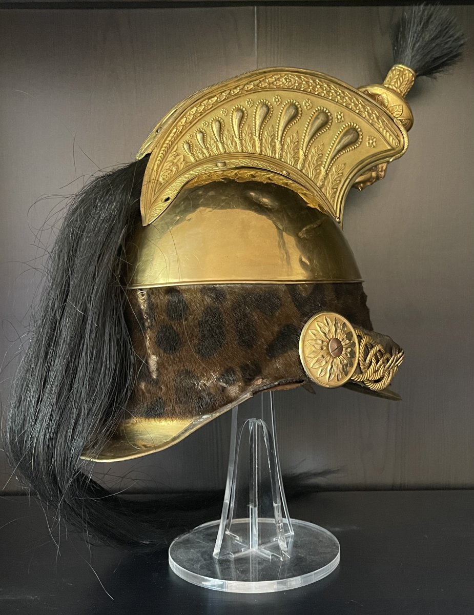 Casque Officier Dragon 1858 Entièrement Plaqué Or Second Empire Napoléon III Cavalerie-photo-3