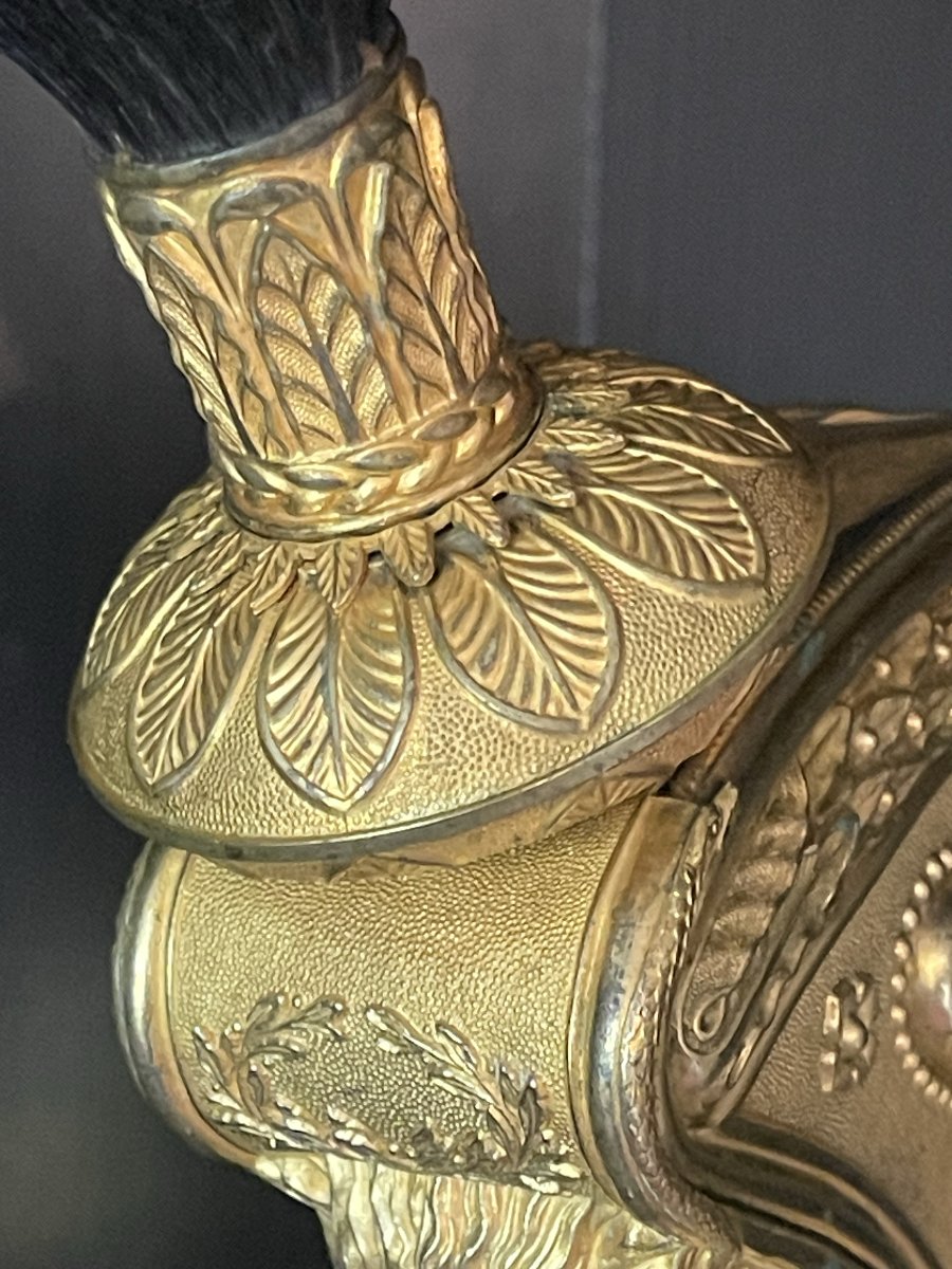 Casque Officier Dragon 1858 Entièrement Plaqué Or Second Empire Napoléon III Cavalerie-photo-3