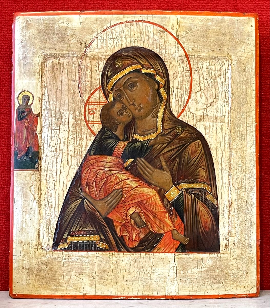 Icône de la Vierge de la Tendresse de Vladimir, Russie 18e / Marie Mère de Dieu - 