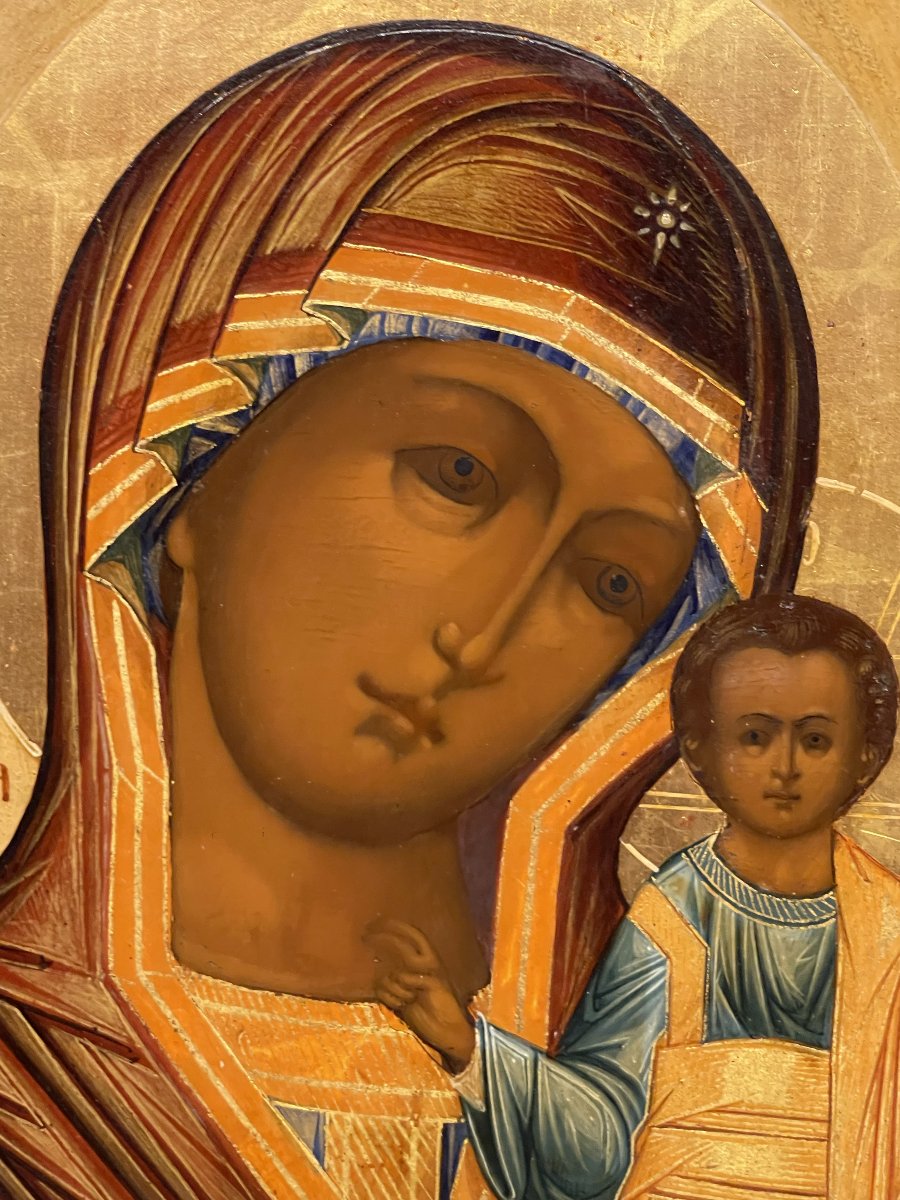 Icône de La Vierge De Kazan, Russie 19e Siècle / Marie Mère de Dieu Orthodoxe-photo-4
