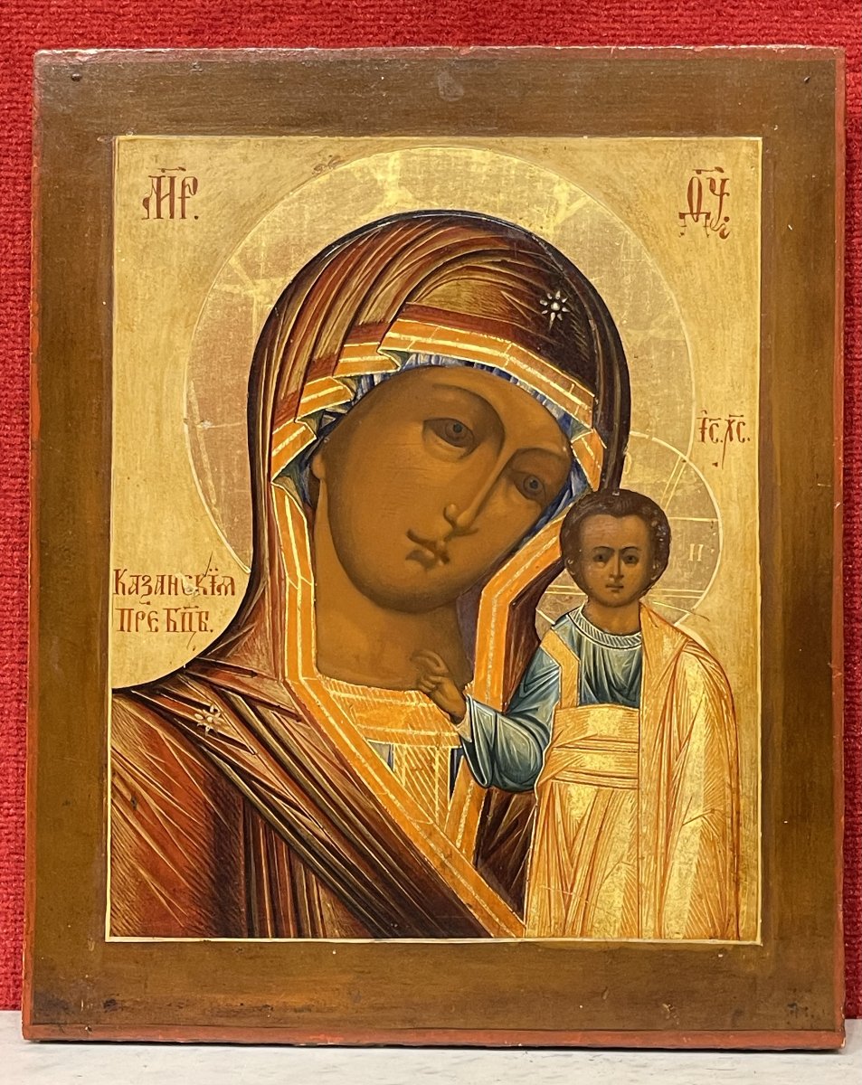 Icône de La Vierge De Kazan, Russie 19e Siècle / Marie Mère de Dieu Orthodoxe
