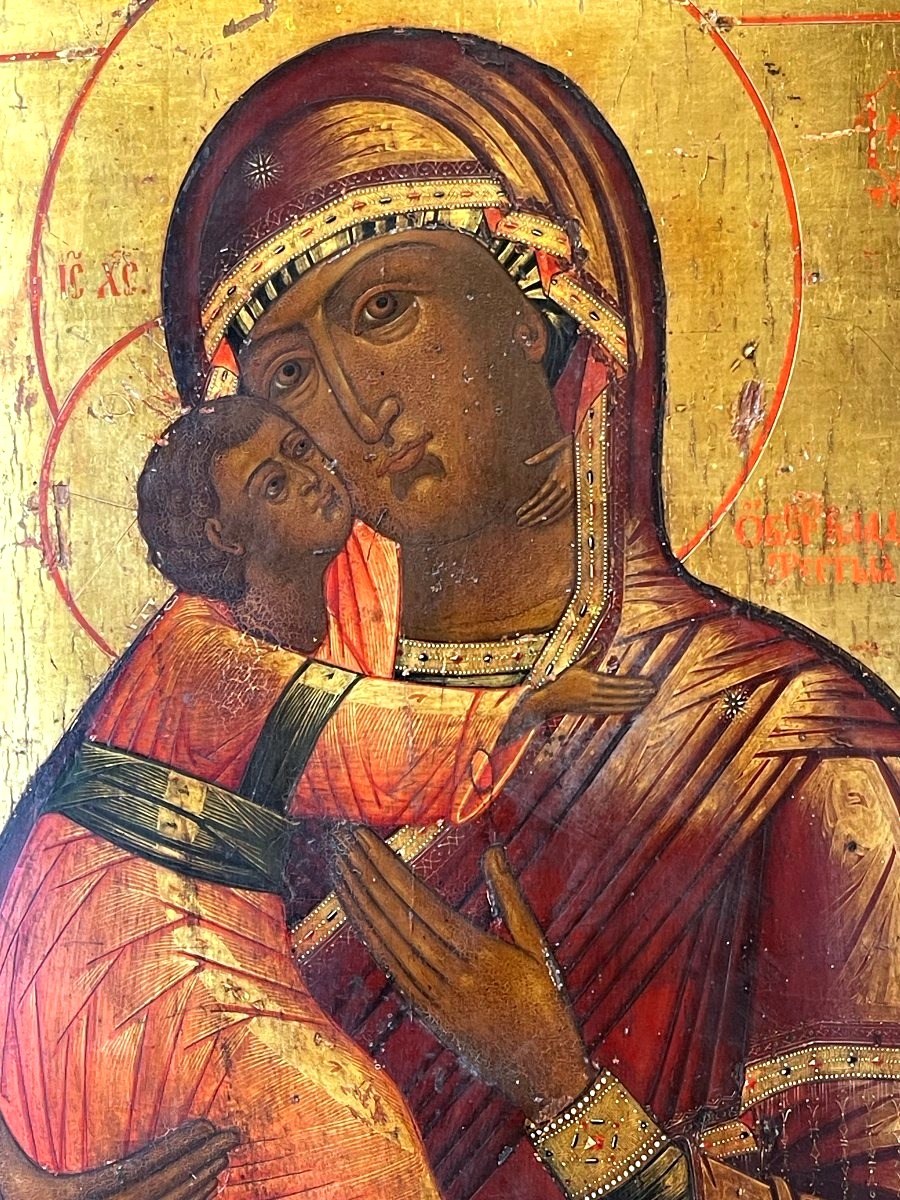 Grande Icône de la Vierge de Vladimir, Russie 18e Siècle, Ecole des Vieux Croyants-photo-2
