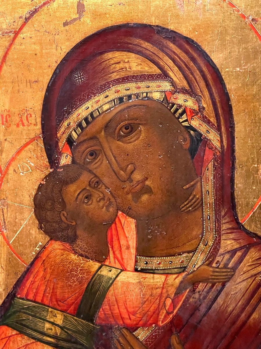 Grande Icône de la Vierge de Vladimir, Russie 18e Siècle, Ecole des Vieux Croyants-photo-3