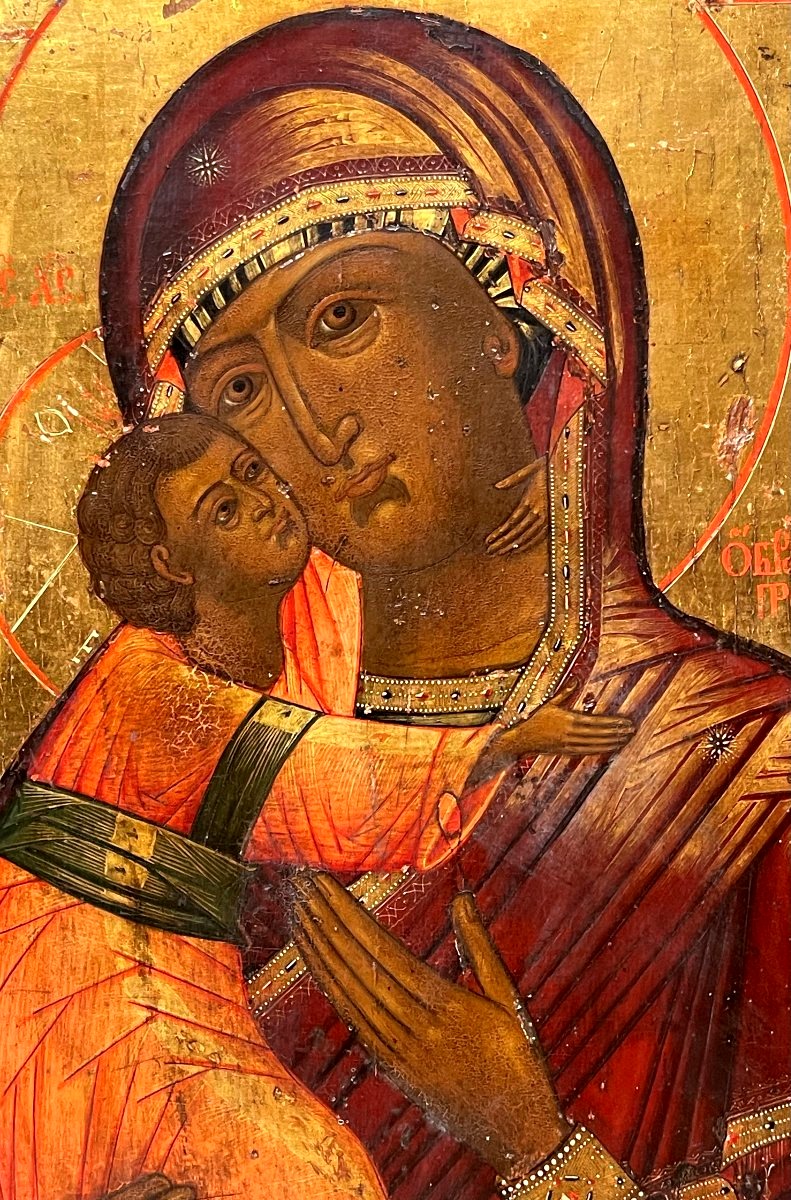 Grande Icône de la Vierge de Vladimir, Russie 18e Siècle, Ecole des Vieux Croyants-photo-1