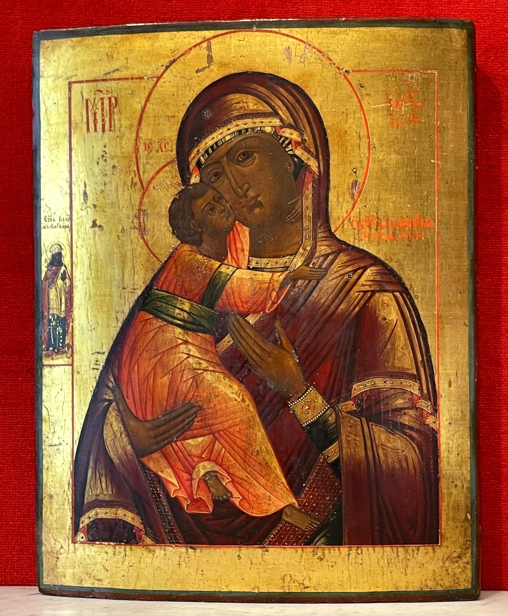 Grande Icône de la Vierge de Vladimir, Russie 18e Siècle, Ecole des Vieux Croyants