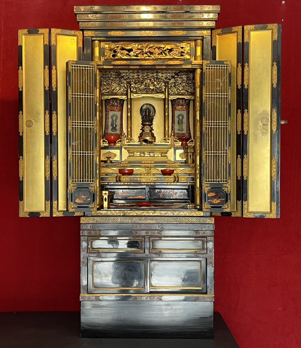 Monumental Autel Bouddhique, Japon Edo (1603-1868) / Bouddha / Butsudan / Zushi / Laque Chine 
