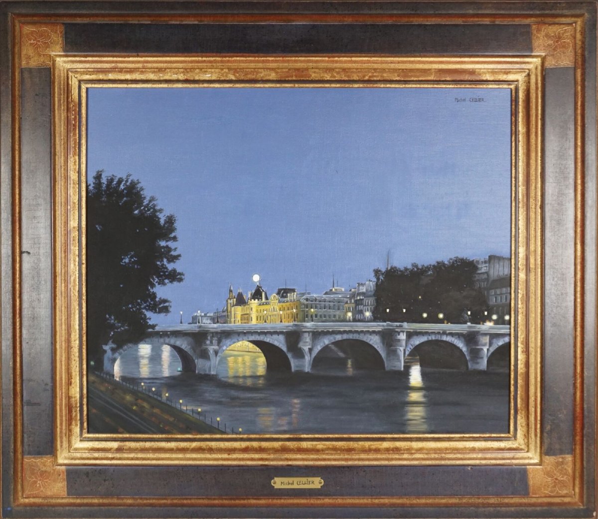 Michel Cellier (1937-) "La Nuit de Paris",  l'Île de la Cité, le Pont Neuf et la Conciergerie 