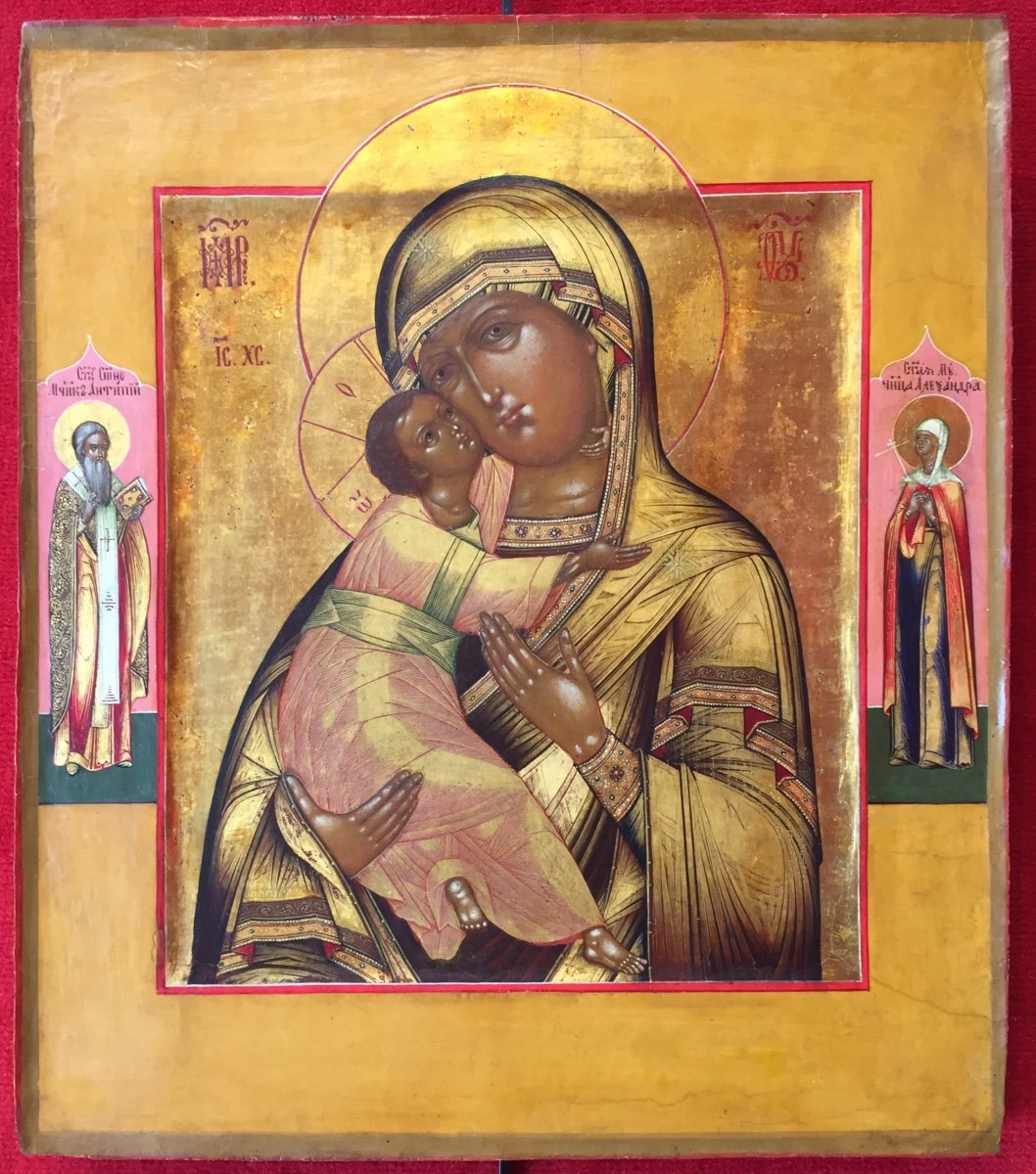 Russian Icon Of The Virgin Of Vladimir, Orthodox Russia 19th Century / Mary 