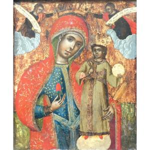 Rare et Grande Icône De La Vierge  Fleur Impérissable, 16e/17e Siècle, Ecole Vénéto-Crétoise / Icon Orthodoxe / Grèce / Italie / Venise / Jesus / Marie