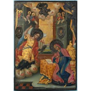 Large Greek Icon Of The Annunciation, Dated 1814 And Signed / Orthodox Icône / Icone