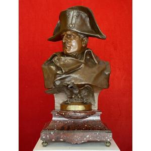 Monumentale Sculpture en Bronze de Napoléon 1er,  Signée Renzo Colombo, 19e  / H. 73cm / Buste Bonaparte / Empire /  Statue Empereur Napoleon