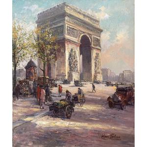 Kees Terlouw (1890-1948), l'Arc De Triomphe Paris 1925, Huile Sur Toile / Cees Terlow / hollandais