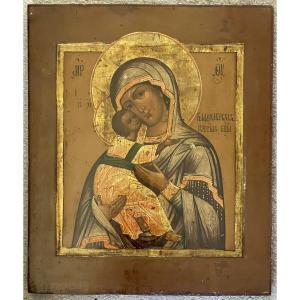 Vierge De La Tendresse De Vladimir, Icône Russe Du 19e Siècle / Marie Mère De Dieu Orthodoxe 