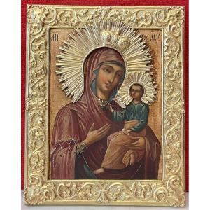 Précieuse Icône De La Vierge à l'Enfant,  Vilnius, Lituanie, Empire Russe 19e / Russie