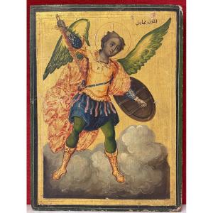 Archangel Saint Michael, Jérusalem 19th Century, Melkite Icon / Arab Christians / Lebanon Syria