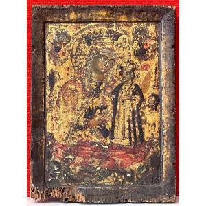 Icône De La Mère de Dieu "Fleur Qui Ne Se Fane Pas", Grèce 18e Siècle / Vierge Marie Notre Dame