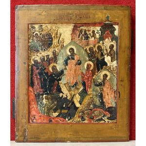 Icône De La Résurrection Du Christ, Russie Vers 1800 / Pâques Orthodoxe