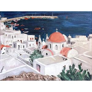 Juliane Hervé (1921-2006), Island Of Mikonos In Greece, Oil On Canvas