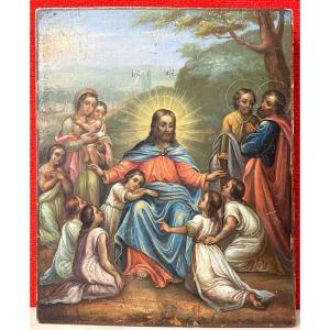 Icon Of Christ Blessing The Children, Russia 19th Century 