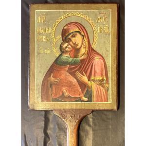 Icône de Procession Double Faces de la Vierge et Saint Nicolas, Russie 19e Siècle