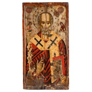 Icône Monumentale de Saint Nicolas, Grèce 16e Siècle Iconostase
