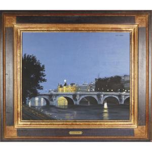 Michel Cellier (1937-) "La Nuit de Paris", l'Île de la Cité, le Pont Neuf et la Conciergerie