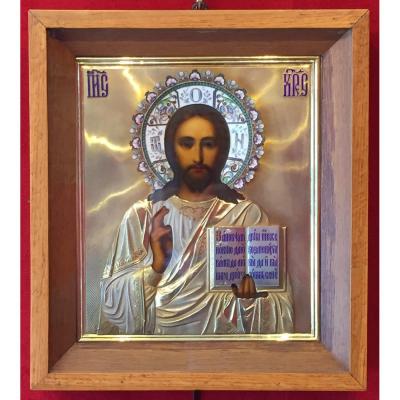 Russian Icon Of Christ Pantokrator Moscow 1911 Russia / Icone / Ikone