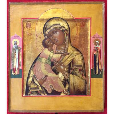 Russian Icon Of The Virgin Of Vladimir, Orthodox Russia 19th Century / Mary 