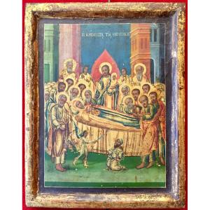 Greek Icon Of The Dormition Of The Virgin 19th Century / Mary Orthodox Greece 