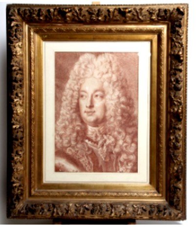 Grand Portrait à La Sanguine d'Homme En Grande Perruque Louis xiv & Armure 