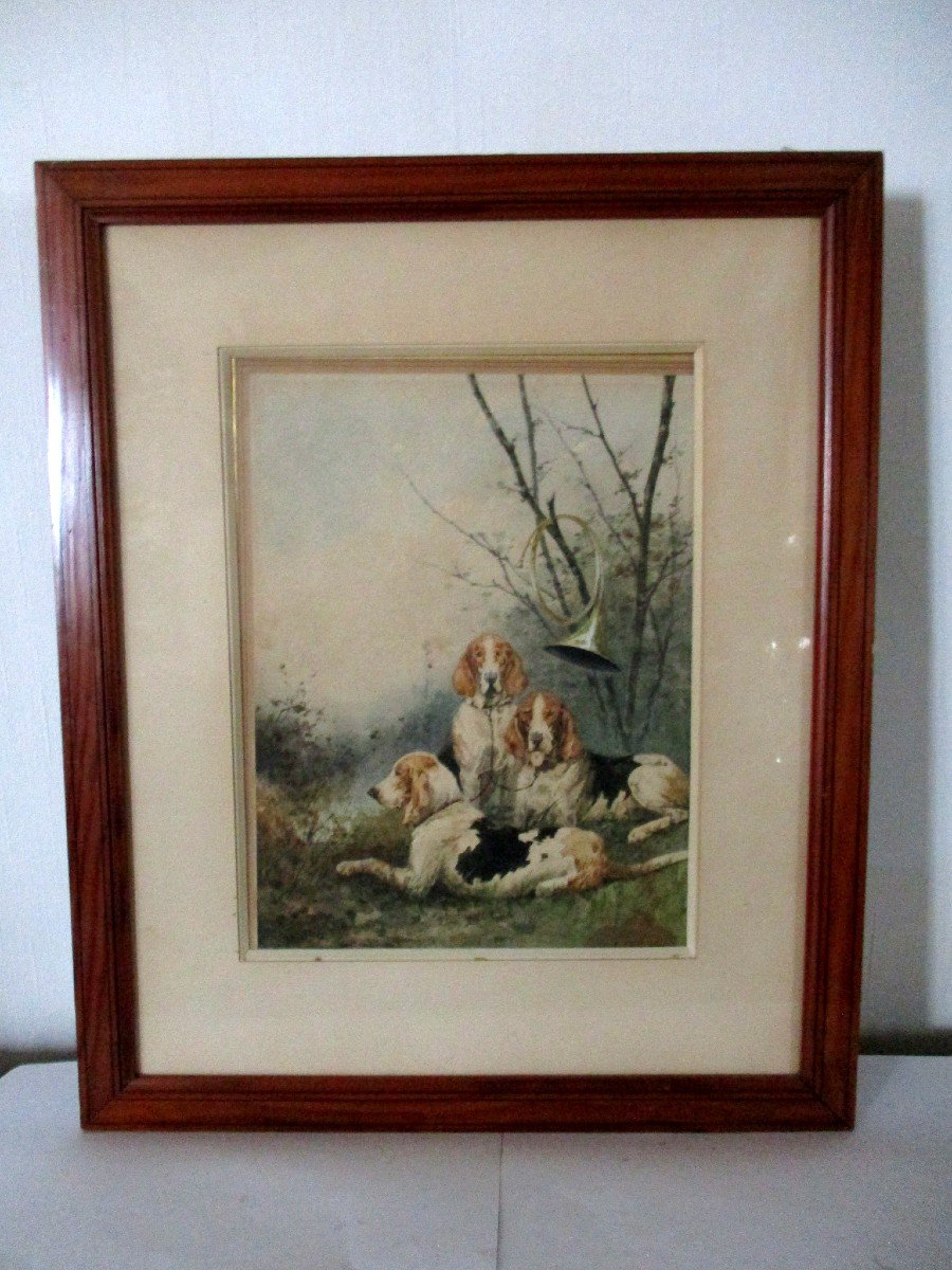 Scene De Chasse ; Chiens Au Repos De René Valette-photo-3