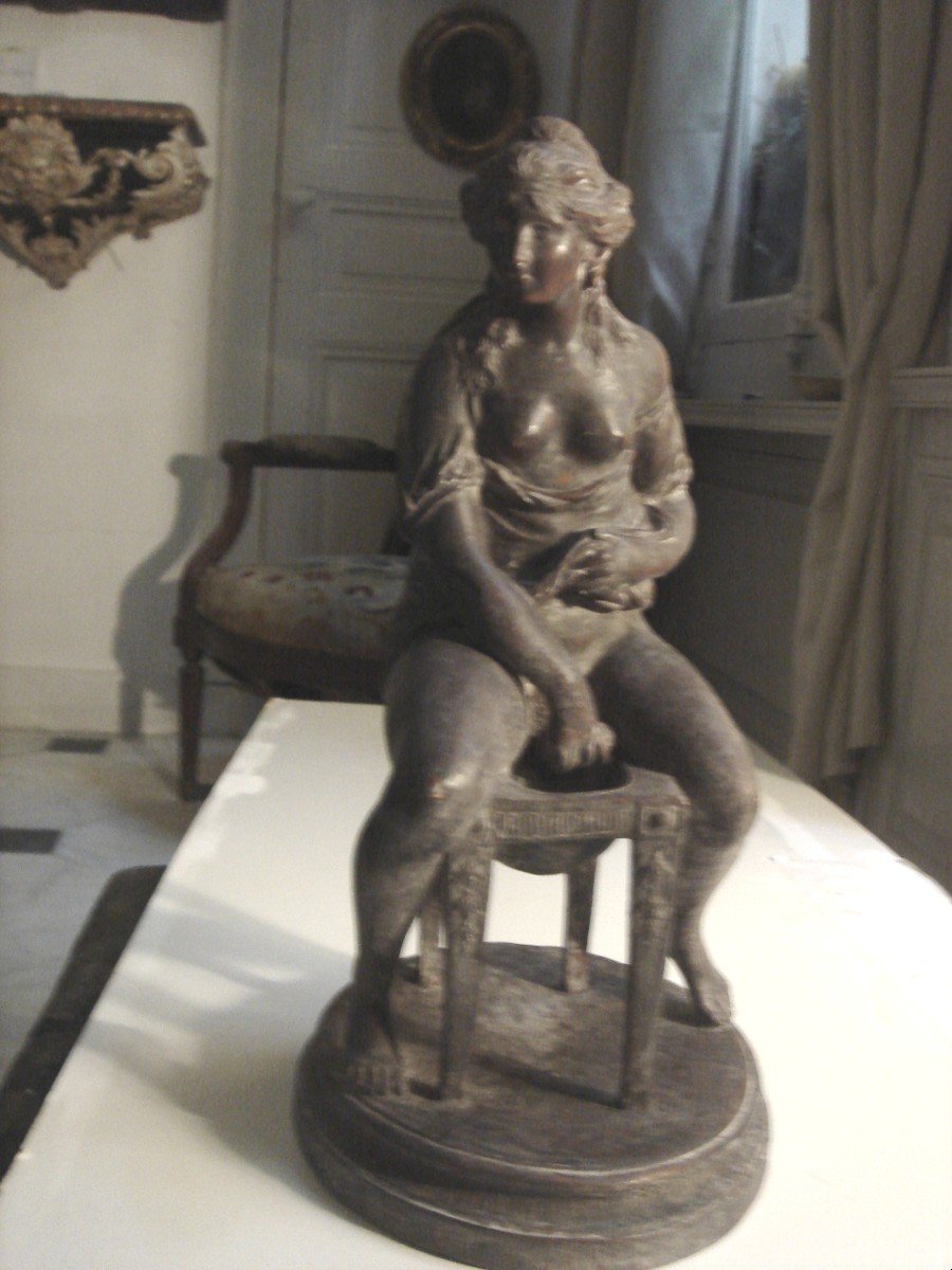Curiosa : Terre Cuite Signée Clodion XIXe ; Femme à La Toilette-bidet--photo-7
