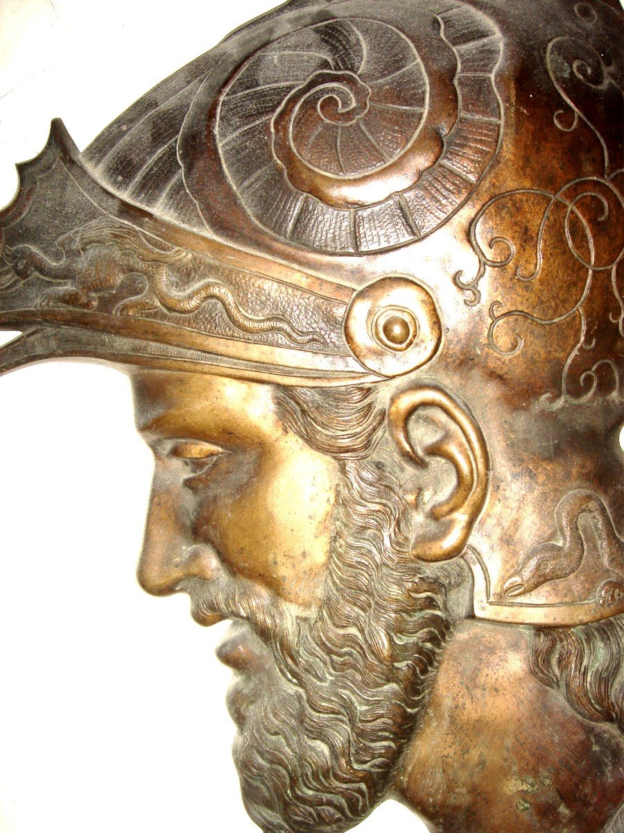 Scipion & Hannibal ; Paire de grands Profils  Bas Relief En Bronze -photo-3