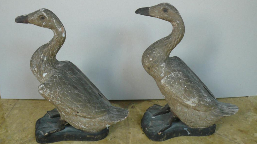 On Geese Pair Carved Wooden Veterans On Far East