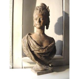 Large Terracotta Bust Representing Clotilde De France, Sister Of Louis XVI