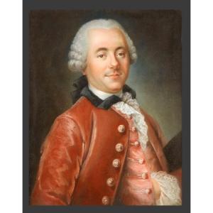 Portrait Of A Man In Pastel - M. De Rouffon - Golden Frame Dated 1761 Signed J Deschamps