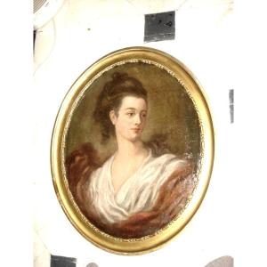 H/t Oval Portrait Of Young Woman Late 18th Century