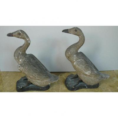 On Geese Pair Carved Wooden Veterans On Far East