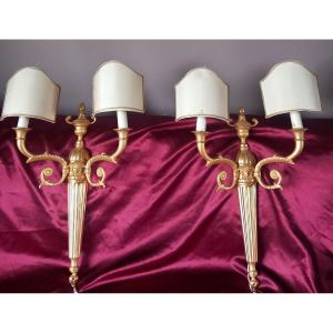 Pair Of 2 Large Bronze Sconces With Beautiful Gilding, "laudarte" Model By Gianni Versace