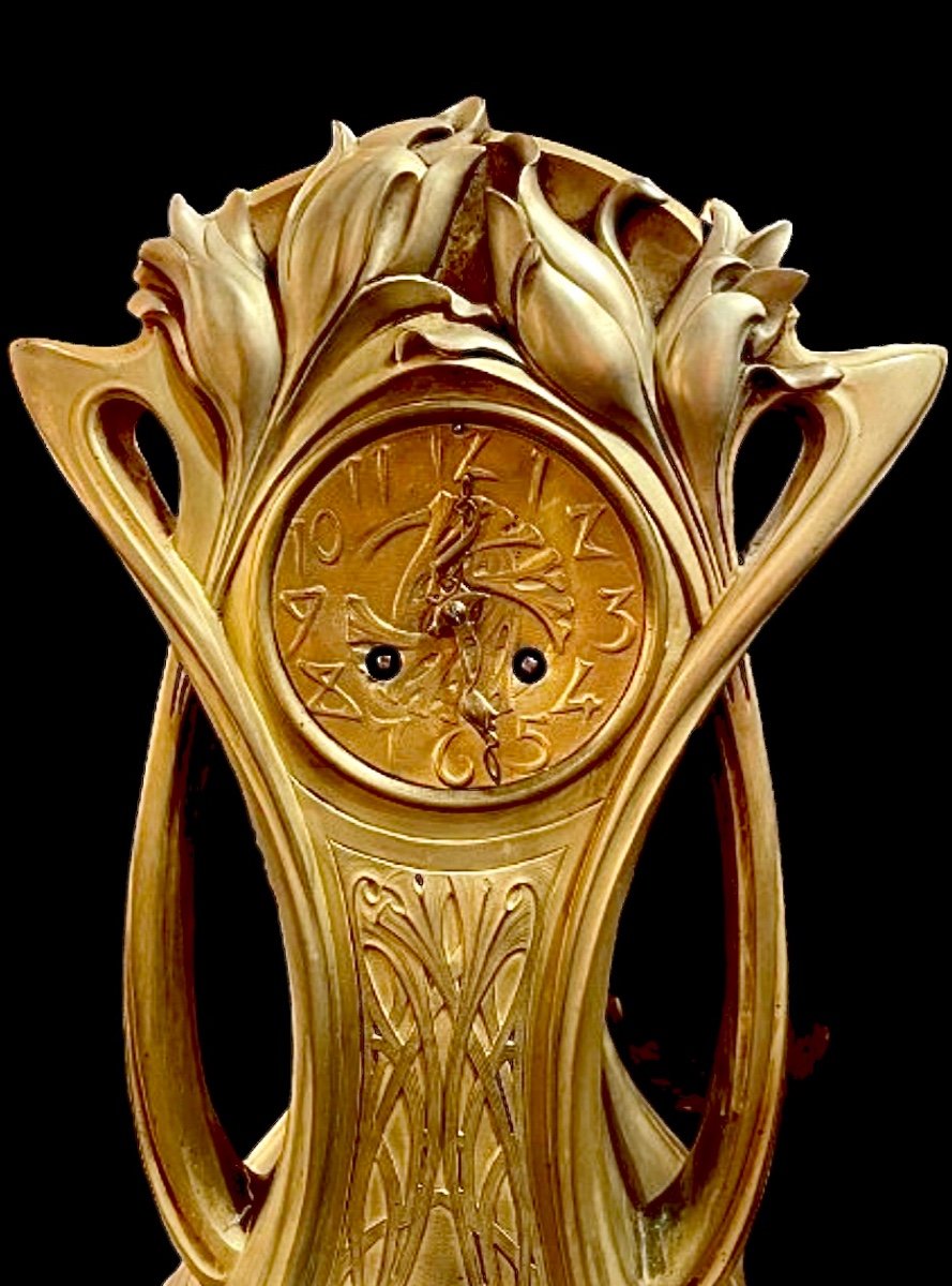Importante Pendule Art Nouveau En Bronze Doré -photo-2