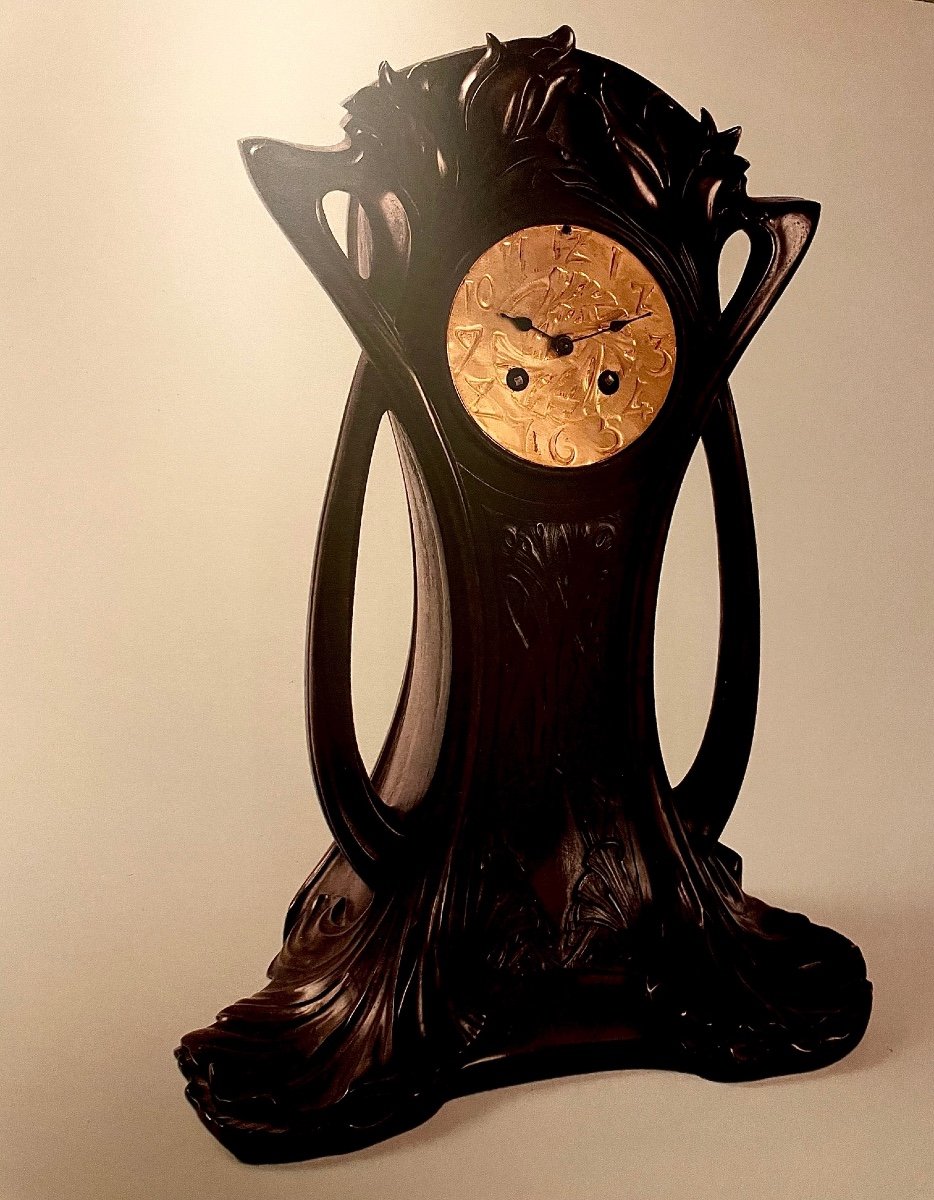 Importante Pendule Art Nouveau En Bronze Doré -photo-5
