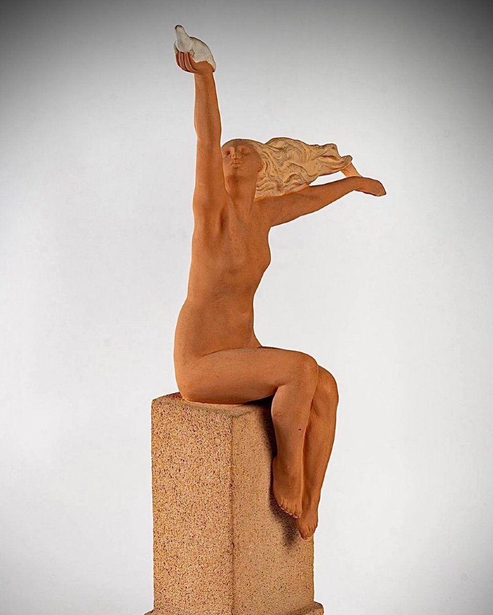 Amadeo  Gennarelli Terre Cuite "femme A La Colombe "-photo-3
