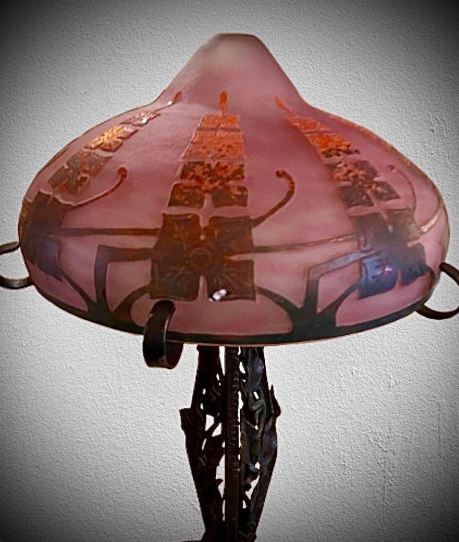 French Glass Lamp With Clematis Decor -photo-3