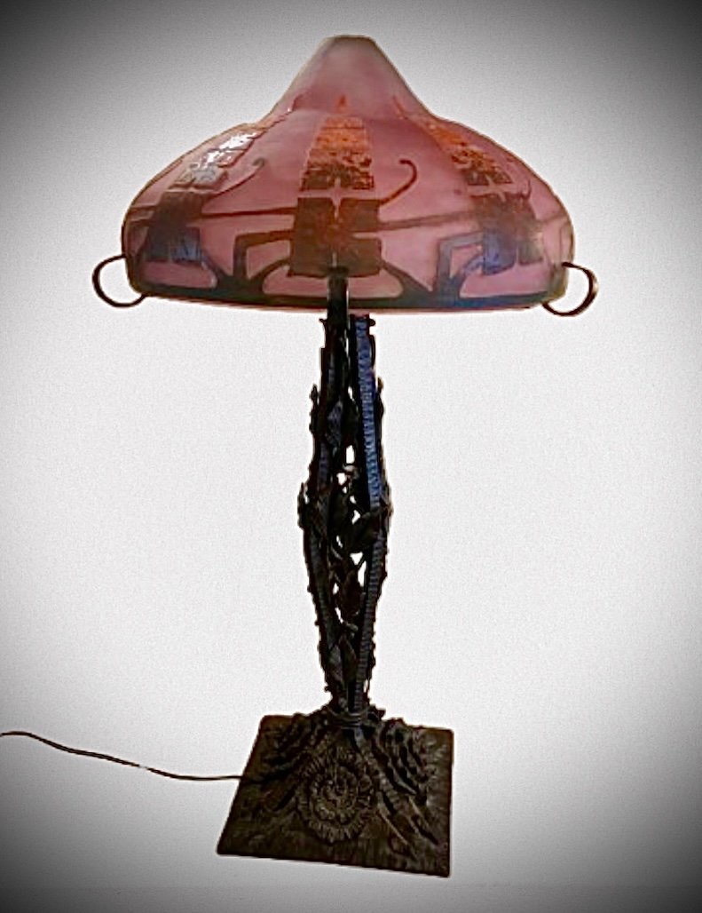 French Glass Lamp With Clematis Decor -photo-1