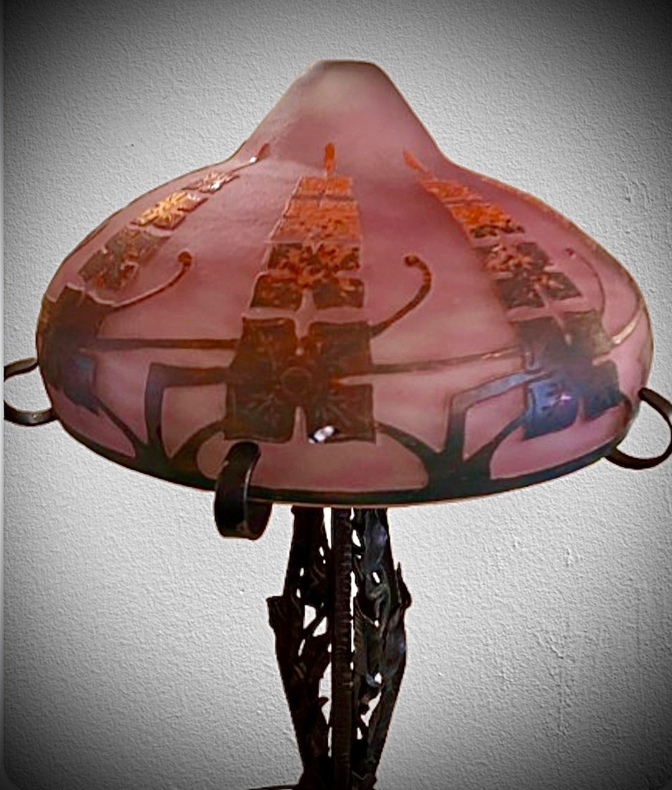 French Glass Lamp With Clematis Decor -photo-3
