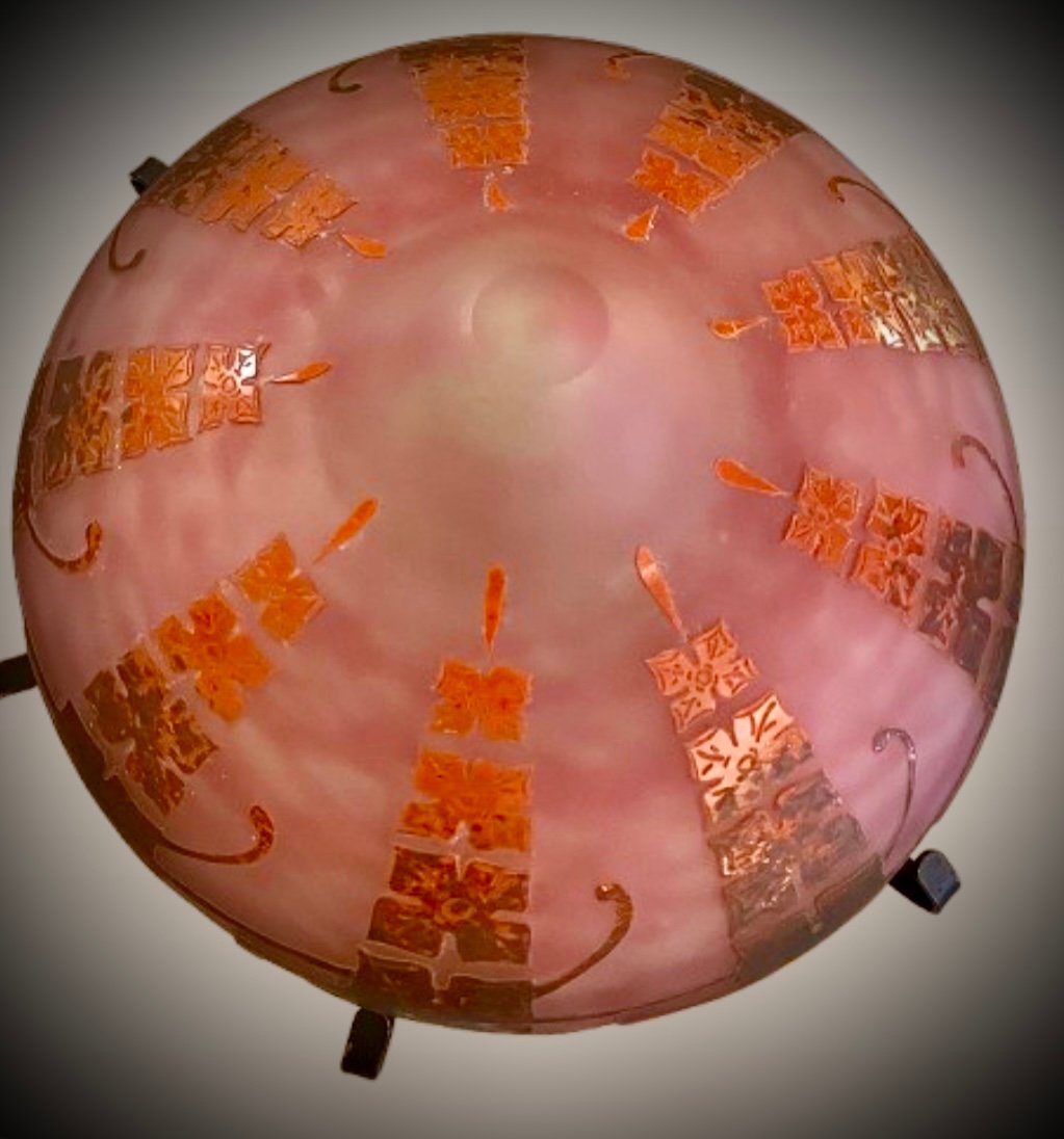 French Glass Lamp With Clematis Decor -photo-4