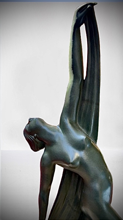 Phillips Art Deco Bronze Sculpture Of A Young Nude Woman With A Scarf -photo-2