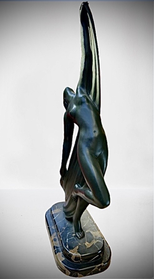 Phillips Art Deco Bronze Sculpture Of A Young Nude Woman With A Scarf -photo-3