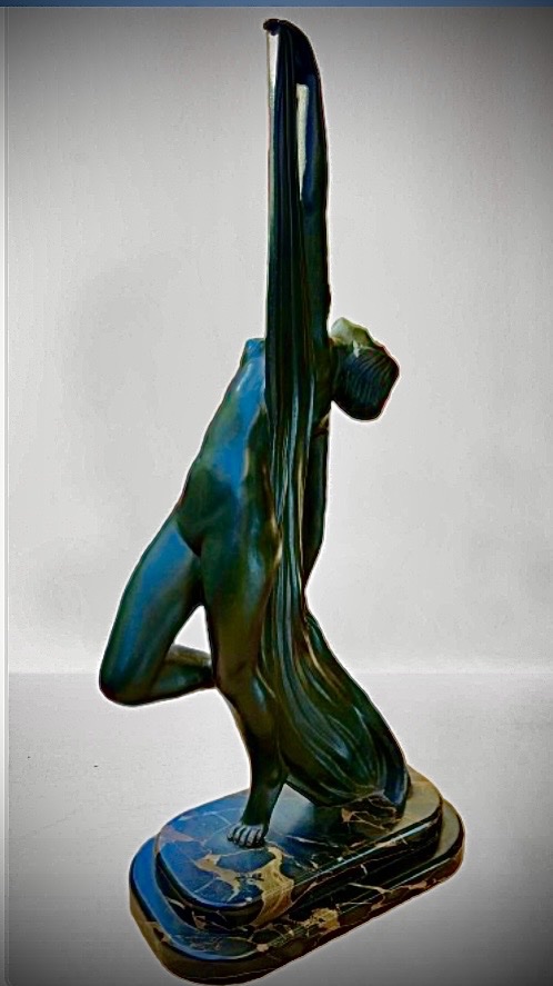 Phillips Art Deco Bronze Sculpture Of A Young Nude Woman With A Scarf -photo-4