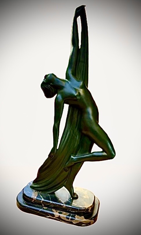 Phillips Art Deco Bronze Sculpture Of A Young Nude Woman With A Scarf 